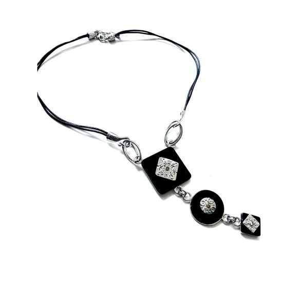 Square Circle Pendant Cord Necklace - Picture 3 of 4